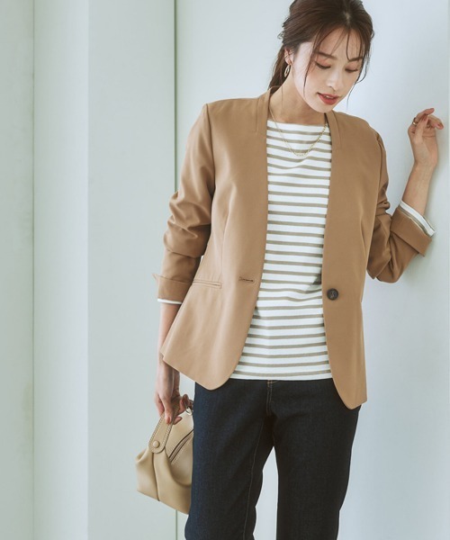 7days Life Styling(セブンデイズライフスタイリング)の「洗えるストレッチダブルクロスノーカラージャケット(ノーカラージャケット・レディース・ライトグレー/ブラック/モカ/ネイビー・S/L/LL/M)」の3枚目の写真