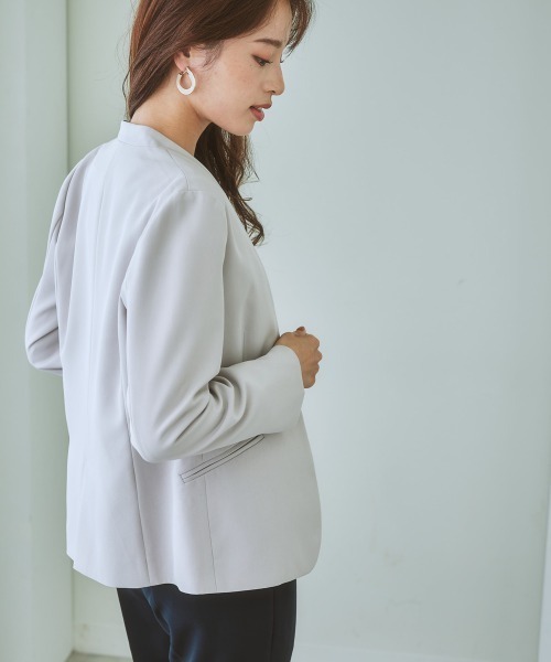 7days Life Styling(セブンデイズライフスタイリング)の「洗えるストレッチダブルクロスノーカラージャケット(ノーカラージャケット・レディース・ライトグレー/ブラック/モカ/ネイビー・S/L/LL/M)」の10枚目の写真