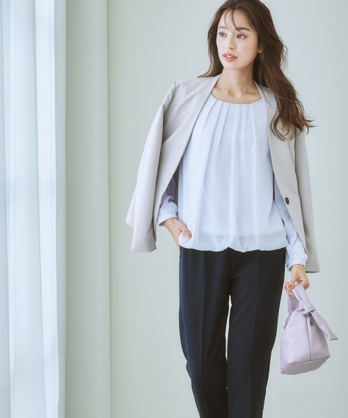 7days Life Styling(セブンデイズライフスタイリング)の「洗えるストレッチダブルクロスノーカラージャケット(ノーカラージャケット・レディース・ライトグレー/ブラック/モカ/ネイビー・S/L/LL/M)」の9枚目の写真