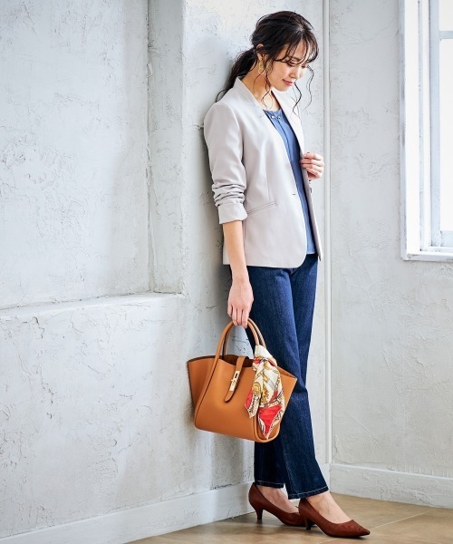 7days Life Styling(セブンデイズライフスタイリング)の「洗えるストレッチダブルクロスノーカラージャケット(ノーカラージャケット・レディース・ライトグレー/ブラック/モカ/ネイビー・S/L/LL/M)」の11枚目の写真