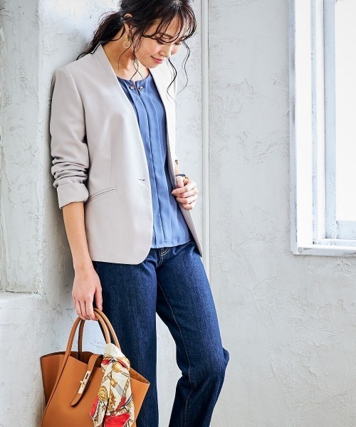 7days Life Styling(セブンデイズライフスタイリング)の「洗えるストレッチダブルクロスノーカラージャケット(ノーカラージャケット・レディース・ライトグレー/ブラック/モカ/ネイビー・S/L/LL/M)」の16枚目の写真