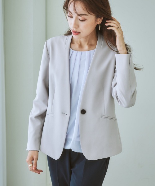 7days Life Styling(セブンデイズライフスタイリング)の「洗えるストレッチダブルクロスノーカラージャケット(ノーカラージャケット・レディース・ライトグレー/ブラック/モカ/ネイビー・S/L/LL/M)」の12枚目の写真