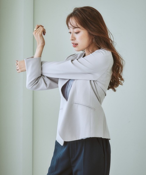 7days Life Styling(セブンデイズライフスタイリング)の「洗えるストレッチダブルクロスノーカラージャケット(ノーカラージャケット・レディース・ライトグレー/ブラック/モカ/ネイビー・S/L/LL/M)」の15枚目の写真