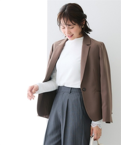 7days Life Styling(セブンデイズライフスタイリング)の「【UVカット】ストレッチダブルクロスノーカラージャケット (洗濯機OK)(ノーカラージャケット・レディース・ライトグレー/ブラック/モカ/ネイビー・S/L/LL/M)」の10枚目の写真