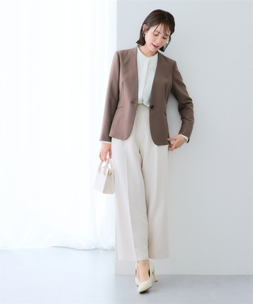 7days Life Styling(セブンデイズライフスタイリング)の「【UVカット】ストレッチダブルクロスノーカラージャケット (洗濯機OK)(ノーカラージャケット・レディース・ライトグレー/ブラック/モカ/ネイビー・S/L/LL/M)」の9枚目の写真