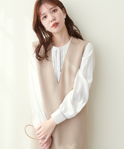 natural couture(ナチュラルクチュール)の「ピンタック×パイピングブラウス(シャツ/ブラウス・レディース・その他2/その他1/オフホワイト/サックスブルー/ピンクベージュ・FREE)」の6枚目の写真