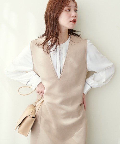 natural couture(ナチュラルクチュール)の「ピンタック×パイピングブラウス(シャツ/ブラウス・レディース・その他2/その他1/オフホワイト/サックスブルー/ピンクベージュ・FREE)」の7枚目の写真