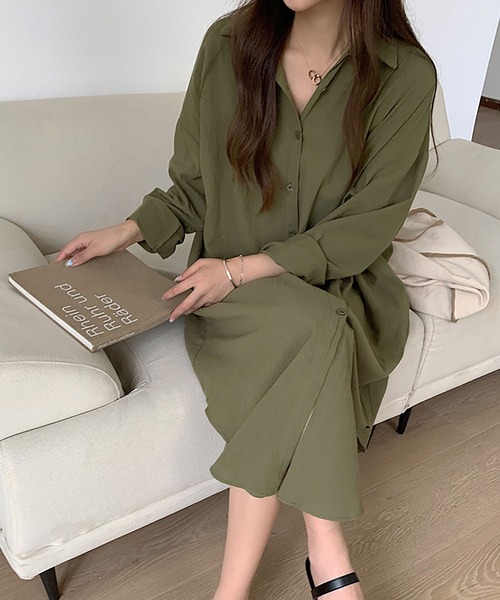 NinaetLina（ニナエリナ）の「ロングシャツワンピース（シャツワンピース・レディース・ブラウン/ブラック/ベージュ/ブルー/ホワイト/モカ/カーキ/ピンク・XL/L/M）」の12枚目の写真