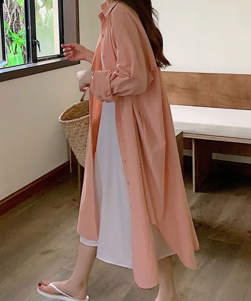 NinaetLina（ニナエリナ）の「ロングシャツワンピース（シャツワンピース・レディース・ブラウン/ブラック/ベージュ/ブルー/ホワイト/モカ/カーキ/ピンク・XL/L/M）」の11枚目の写真