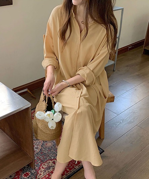 NinaetLina（ニナエリナ）の「ロングシャツワンピース（シャツワンピース・レディース・ブラウン/ブラック/ベージュ/ブルー/ホワイト/モカ/カーキ/ピンク・XL/L/M）」の10枚目の写真