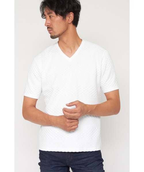 HIGH STREET（ハイストリート）の「HIGH STREET∴ジオメトリックボーダーVネック半袖Tシャツ（Tシャツ/カットソー・メンズ・ブラック/ホワイト/ネイビー・M/L/LL）」の2枚目の写真