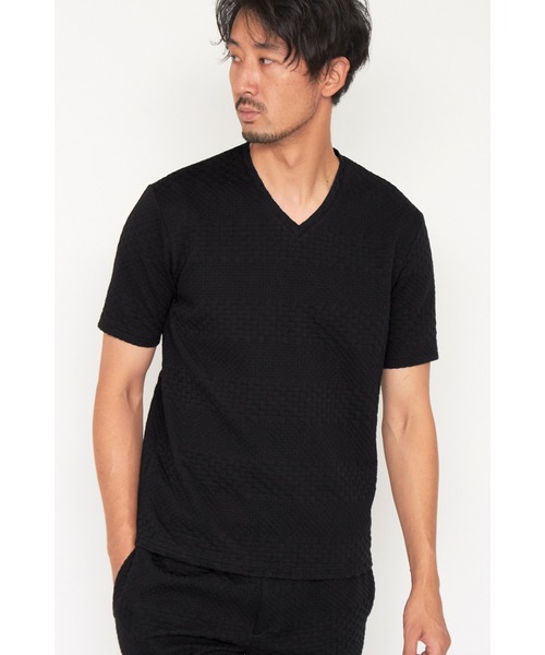 HIGH STREET（ハイストリート）の「HIGH STREET∴ジオメトリックボーダーVネック半袖Tシャツ（Tシャツ/カットソー・メンズ・ブラック/ホワイト/ネイビー・M/L/LL）」の3枚目の写真