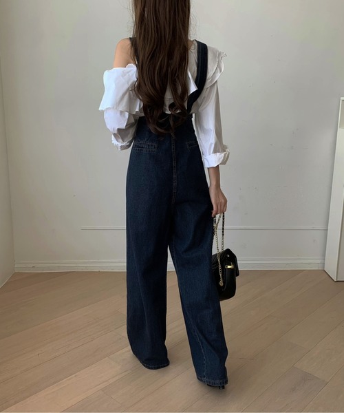 emi+（エミプラス）の「ウエストタックハイウエストデニムサロペット