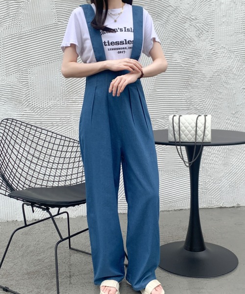 emi+（エミプラス）の「ウエストタックハイウエストデニムサロペット