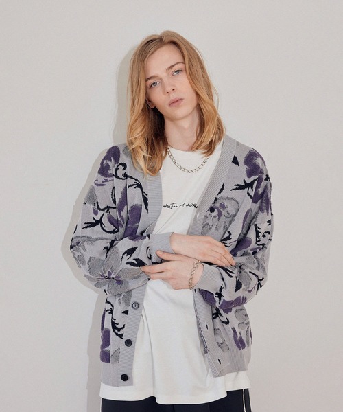 JUNRED（ジュンレッド）の「パイルフラワールーズカーディガン（カーディガン/ボレロ・メンズ・ブルー/グレー/ブラウン/ブラック・S/M/L）」の6枚目の写真