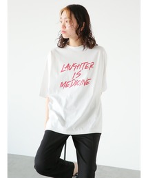 Samansa Mos2 blue | 5分袖プリントTシャツ(Tシャツ/カットソー)