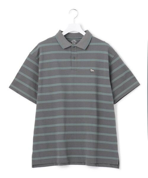 J.PRESS YORK STREET(ジェイプレスヨークストリート)の「【UNISEX】鹿の子ボーダー ワンポイントポロシャツ(ポロシャツ・メンズ・グレー系1/アイボリー系1/ネイビー系1/ベージュ系1・MEDIUM/LARGE/SMALL)」の2枚目の写真