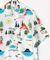 レーヨン オープンカラー アロハシャツ/メンズ レディース 総柄シャツ