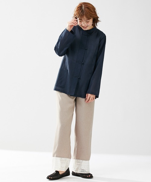 Le temps riche（ルタンリッシュ）の「【販売終了】【ZOZOTOWN限定】スタンドカラーチャイナ風シャツ ＜Le temps riche＞（シャツ/ブラウス・レディース・ネイビー/アイボリー・L/LL/M）」の6枚目の写真