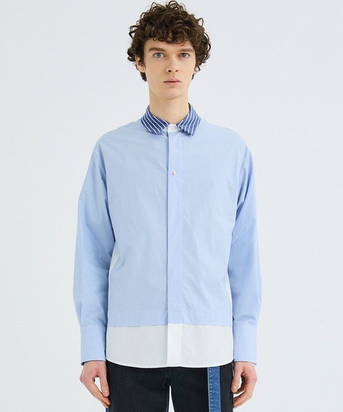 CULLNI クルニ バイカラー長袖シャツ メンズ CULLNI [クルニ] Double Satin Bi Color Zip Shirt＜ダブル