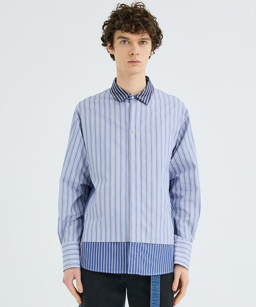 CULLNI EX.BICOLOR PO バイカラー 長袖シャツ CULLNI [クルニ] Double Satin Bi Color Zip Shirt＜ダブル