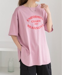 裾ラウンド・オーバーサイズロゴプリントTシャツ