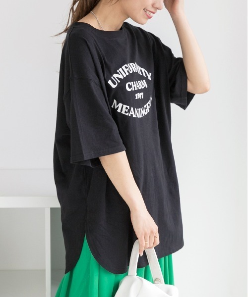 ad thie(アドティエ)の「裾ラウンド・オーバーサイズロゴプリントTシャツ(Tシャツ/カットソー・レディース・ブラック/オートミール/アイボリー/ネイビー/ベビーピンク/ホワイト/オフホワイト/ピンクベージュ・FREE/LL)」の16枚目の写真