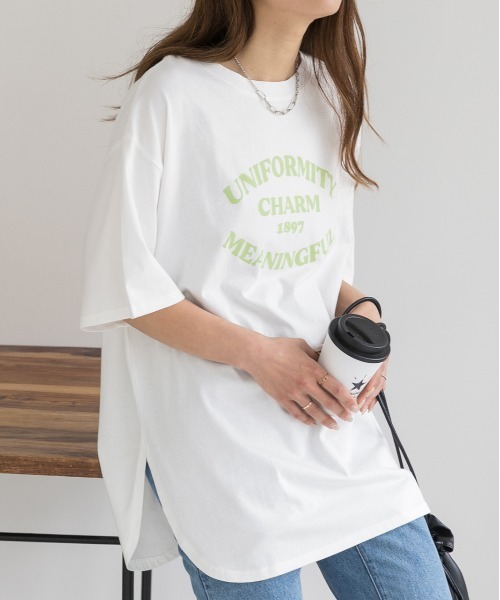 ad thie(アドティエ)の「裾ラウンド・オーバーサイズロゴプリントTシャツ(Tシャツ/カットソー・レディース・ブラック/オートミール/アイボリー/ネイビー/ベビーピンク/ホワイト/オフホワイト/ピンクベージュ・FREE/LL)」の18枚目の写真