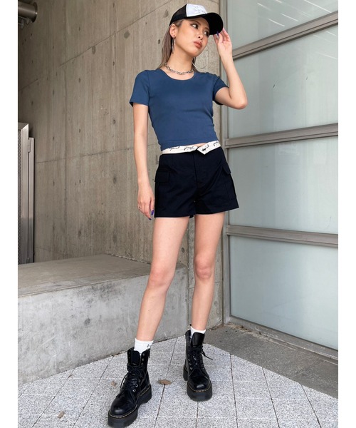 EGOIST（エゴイスト）の「折返しロゴツイルショートパンツ（その他パンツ・レディース・ブラック/カーキ・S/M）」の3枚目の写真