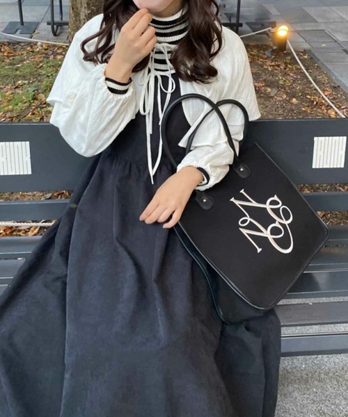 one after another NICE CLAUP（ワンアフターアナザーナイスクラップ）の「再入荷【A4サイズ収納可能】刺繍入りトリミングトートバッグ（トートバッグ・レディース・アイボリー/ピンク/ブラック・ONE SIZE）」の13枚目の写真