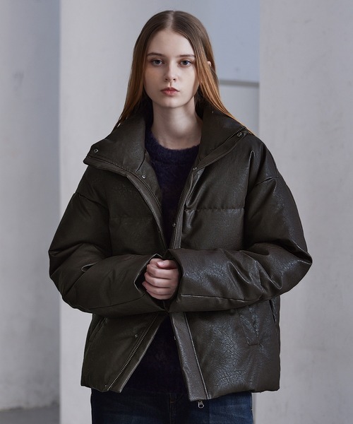 【CLEL】ボリュームハイネックショート中綿ジャケット XS チャコールグレー CLEL】Volume Highneck Short Padded Jacket/ボリュームハイネック