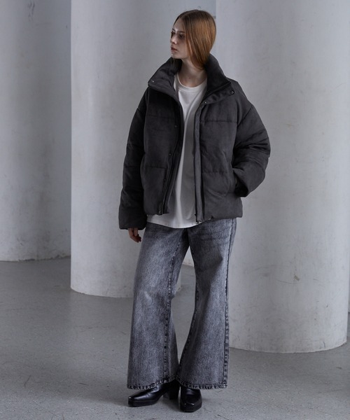 【CLEL】ボリュームハイネックショート中綿ジャケット XS チャコールグレー CLEL】Volume Highneck Short Padded Jacket/ボリュームハイネック