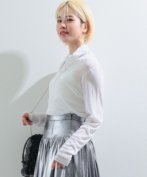 Ray BEAMS（レイビームス）の「Ray BEAMS / ガーゼ フライス タートルネック トップス（Tシャツ/カットソー・レディース・ブラック/クリーム/ホワイト・ONE SIZE）」の6枚目の写真