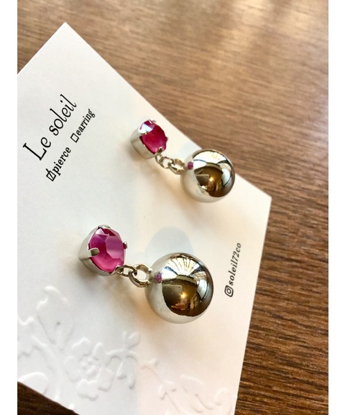 tone(トーン)の「【Le soleil】ひとつぶスワロフスキー ボールチャームピアス(MA)(ピアス(両耳用)・レディース・ピンク/ホワイト・FREE)」の5枚目の写真