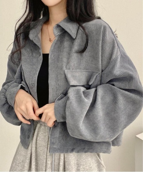 Burner（バーナー）の「【OKUOKU　0909】コーデュロイ ショート丈  ジャケット oku-outer-687534585929-22 U1（その他アウター・レディース・ライトグレー/ライトブラウン/ブラック・FREE）」の3枚目の写真