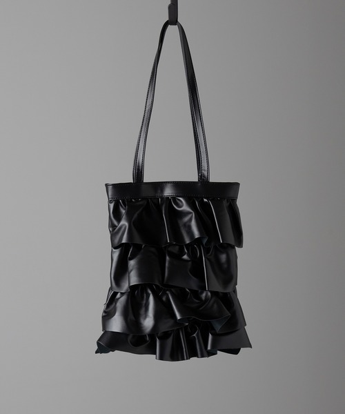 ショルダーバッグ Leather frill bag 2color 】フリルフェイクレザーショルダーバッグ（ショルダーバッグ