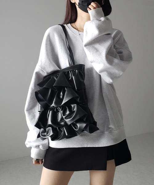 2color 】フリルフェイクレザーショルダーバッグ（ショルダー