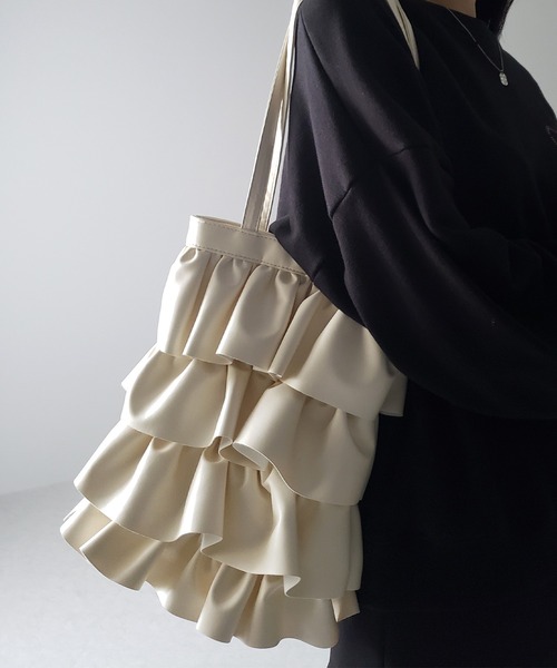 ショルダーバッグ Leather frill bag 2color 】フリルフェイクレザーショルダーバッグ（ショルダーバッグ