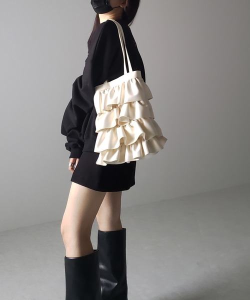 2color 】フリルフェイクレザーショルダーバッグ（ショルダー