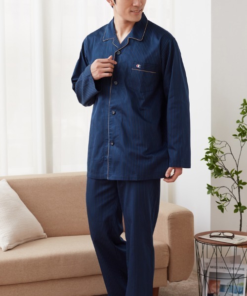 Champion/チャンピオン ルームウェア 長袖長パンツ 綿100％ シャドーストライプ柄（ルームウェア/パジャマ）｜Champion（チャンピオン）