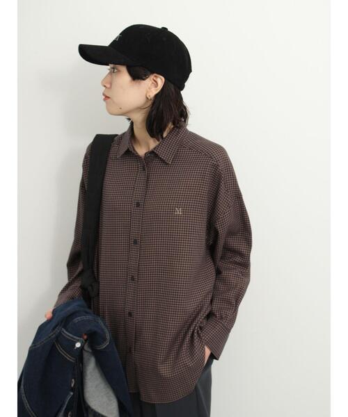 Samansa Mos2 blue(サマンサモスモスブルー)の「刺繍入りチェックオーバーシャツ(シャツ/ブラウス・レディース・ブラック/ブラウン/ネイビー・F)」の3枚目の写真