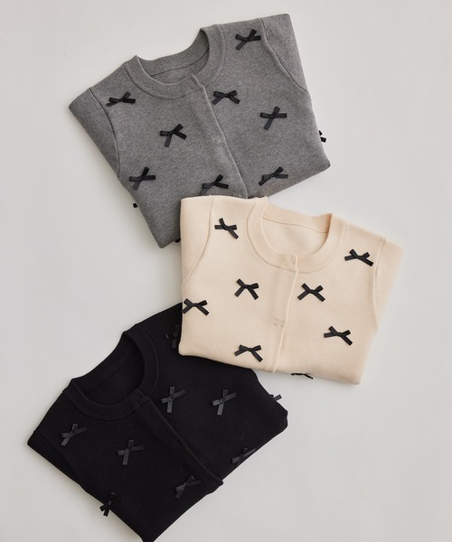 VIS（ビス）の「リボンニットカーディガン（カーディガン/ボレロ・レディース・グレー/キナリ/ブラック・FREE）」の4枚目の写真