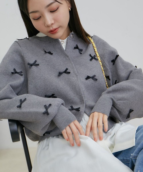 VIS（ビス）の「リボンニットカーディガン（カーディガン/ボレロ・レディース・グレー/キナリ/ブラック・FREE）」の10枚目の写真