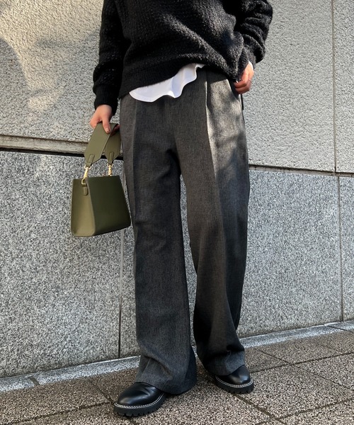 un dix cors（アンディコール）の「タックツイードワイドパンツ（スラックス・レディース・ダークグレー/ブラック・FREE）」の3枚目の写真
