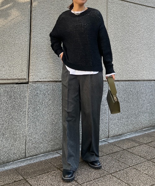 un dix cors（アンディコール）の「タックツイードワイドパンツ（スラックス・レディース・ダークグレー/ブラック・FREE）」の9枚目の写真