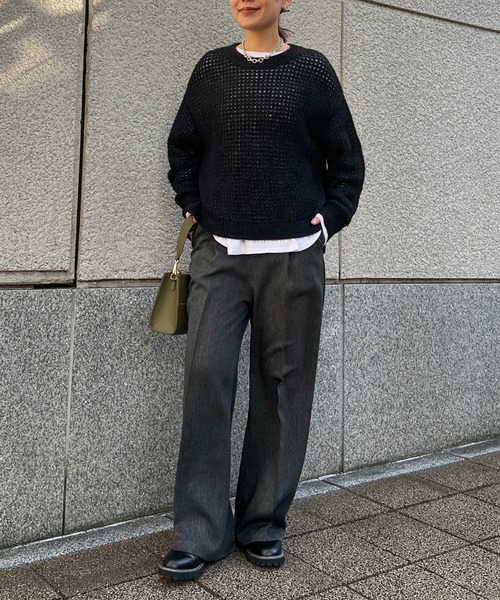 un dix cors（アンディコール）の「タックツイードワイドパンツ（スラックス・レディース・ダークグレー/ブラック・FREE）」の12枚目の写真