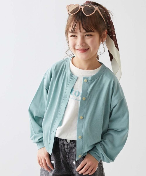 devirock（デビロック）の「UVカット ガールズ クルーネック カーディガン（カーディガン/ボレロ・キッズ・ブラック/パープル系4/ピンク系6/ベージュ/オレンジ系2/ホワイト/ライトグリーン/イエロー系1/杢グレー/グリーン系1・100cm/110cm/120cm/130cm/140cm/150cm/160cm）」の6枚目の写真