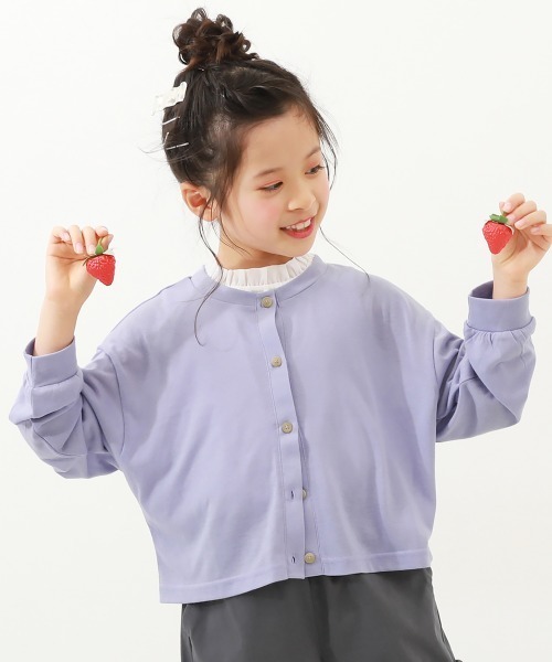 devirock（デビロック）の「UVカット ガールズ クルーネック カーディガン（カーディガン/ボレロ・キッズ・ブラック/パープル系4/ピンク系6/ベージュ/オレンジ系2/ホワイト/ライトグリーン/イエロー系1/杢グレー/グリーン系1・100cm/110cm/120cm/130cm/140cm/150cm/160cm）」の7枚目の写真