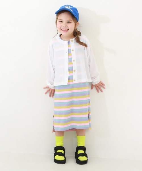 devirock（デビロック）の「UVカット ガールズ クルーネック カーディガン（カーディガン/ボレロ・キッズ・ブラック/パープル系4/ピンク系6/ベージュ/オレンジ系2/ホワイト/ライトグリーン/イエロー系1/杢グレー/グリーン系1・100cm/110cm/120cm/130cm/140cm/150cm/160cm）」の14枚目の写真