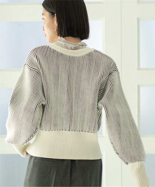 OPAQUE.CLIP（オペークドットクリップ）の「◆≪ヒルナンデス！で紹介≫ 2WAY 配色リブスポンディッシュニットカーディガン【洗濯機洗い可】（カーディガン/ボレロ・レディース・グレー系その他5/ホワイト系5/ブルー系4・36/38/40）」の6枚目の写真